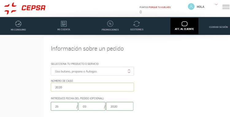 Área cliente pedido bombonas Cepsa