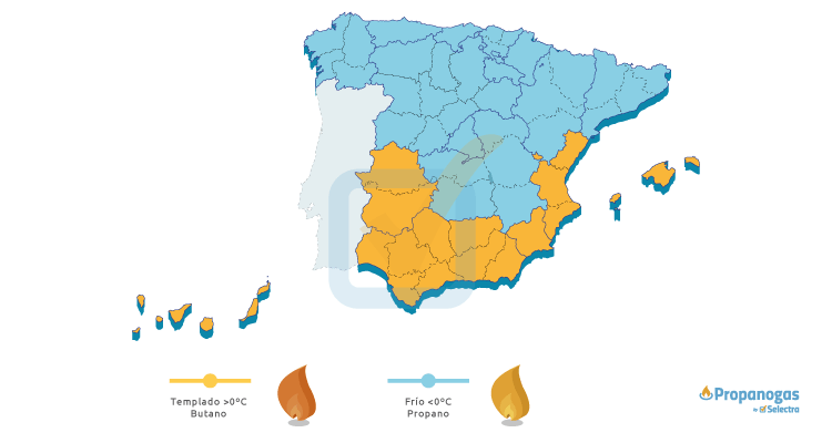 Mapa de España Propano vs Butano