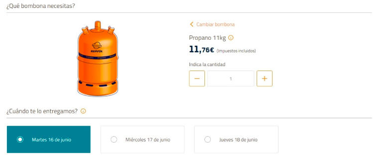 Escoger bombona pedidos gas propano