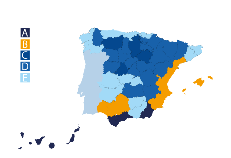 mapa zonas climáticas calefacción central
